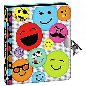 Funny Face Emoji Lock and Key Diary with Silver Pen