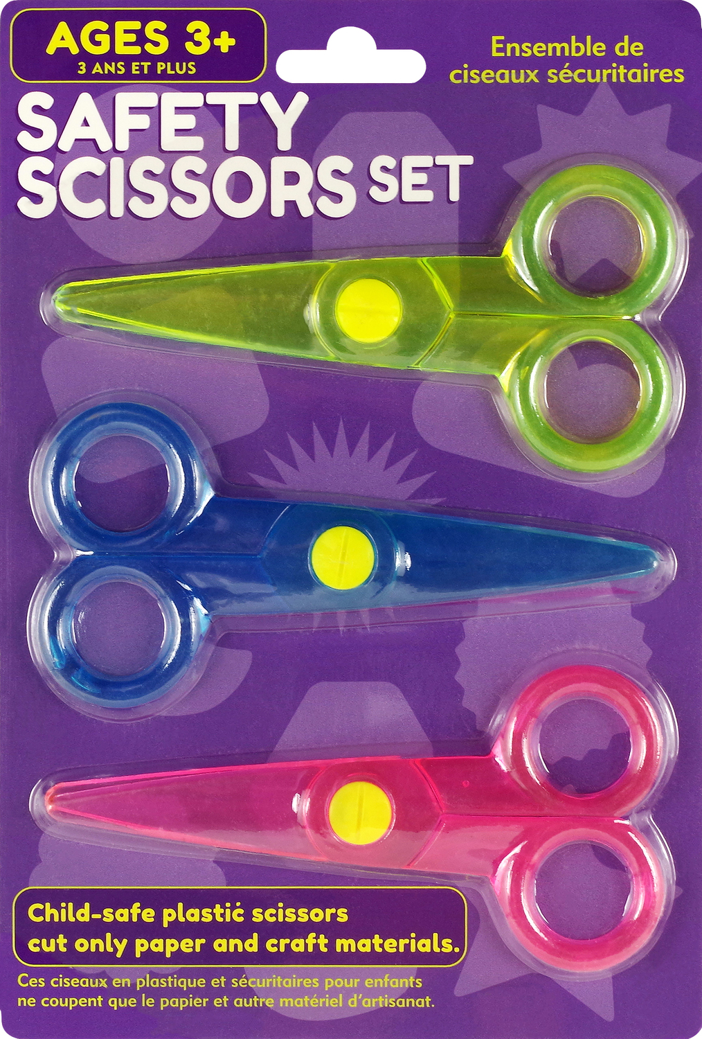 Safety Scissors Set: Child-safe plastic scissors cut only paper and craft materials