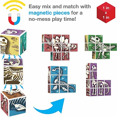 PicassoTiles Magnetic Fossil Dinosaur 3D Puzzle Cube Building Blocks