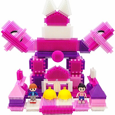 PicassoTiles PTB106 Pink Castle Hedgehog Building Blocks 106 pc Basic Building Set