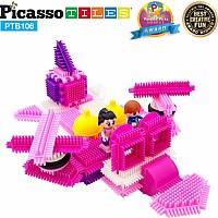 PicassoTiles PTB106 Pink Castle Hedgehog Building Blocks 106 pc Basic Building Set