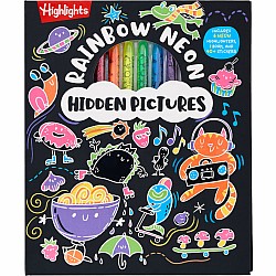 Rainbow Neon Hidden Pictures: Rainbow Activity Book with Neon Markers and Over 40 Stickers, Fun Sticker Puzzle Book for Creativ