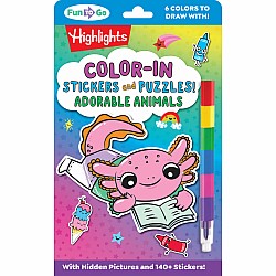 Color-In Stickers and Puzzles! Adorable Animals: Over 140 Kids Stickers For You to Color and Decorate, Animal Puzzles Activity 