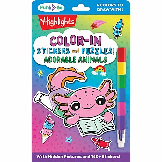 Color-In Stickers and Puzzles! Adorable Animals: Over 140 Kids Stickers For You to Color and Decorate, Animal Puzzles Activity 