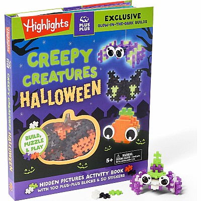 Creepy Creatures Halloween: Build, Puzzle & Play: Hidden Pictures Activity Book with 100 Plus-Plus Blocks and 50 Stickers, Glow