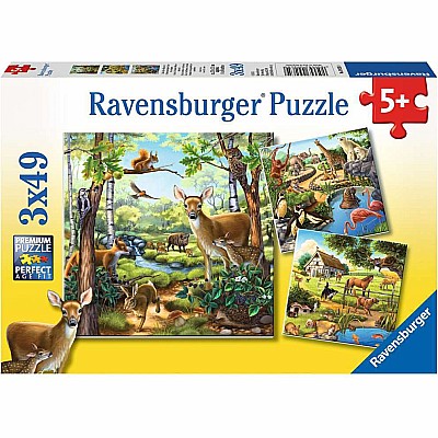Forest/Zoo/Domestic Anim. 3x49 Pc Puzzle