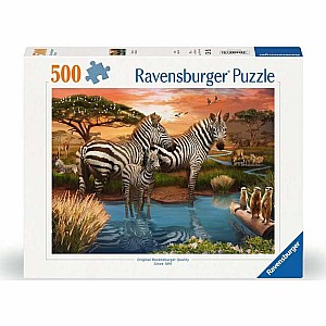 Zebras at the Waterhole 500 Piece Puzzle