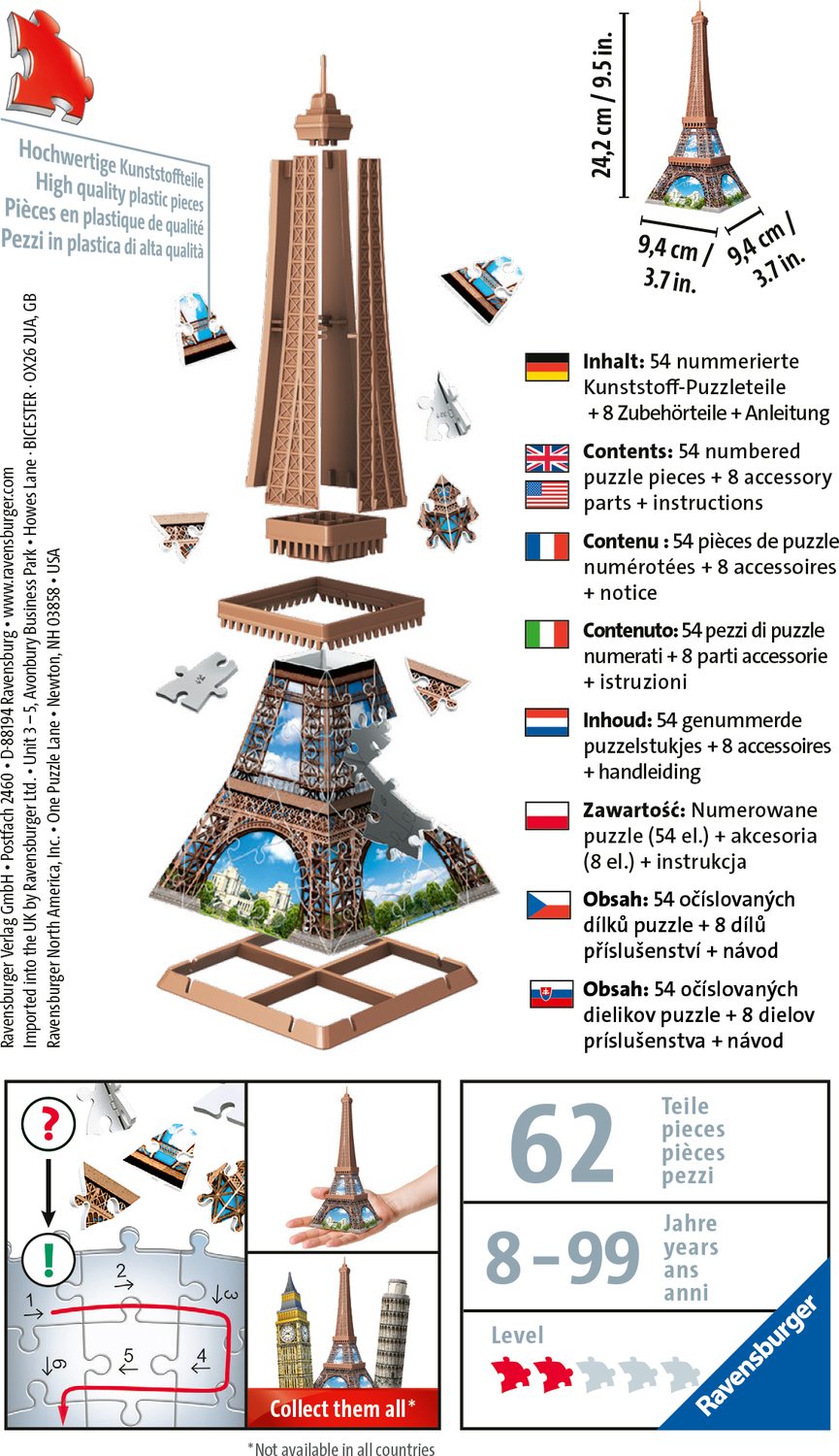 Ravensburger Mini Eiffel Tower 54 Piece 3D Puzzle for Adults and Kids -  12536 - Easy Click Technology Means Pieces Fit Together Perfectly, No Glue