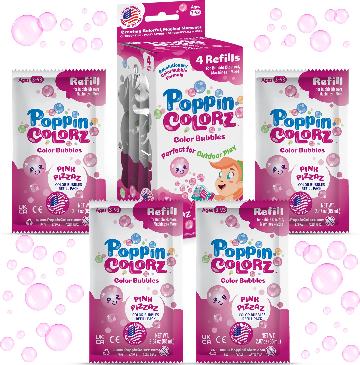 PoppinColorz Pink Pizzaz Color Bubbles - 4-Pack Refills