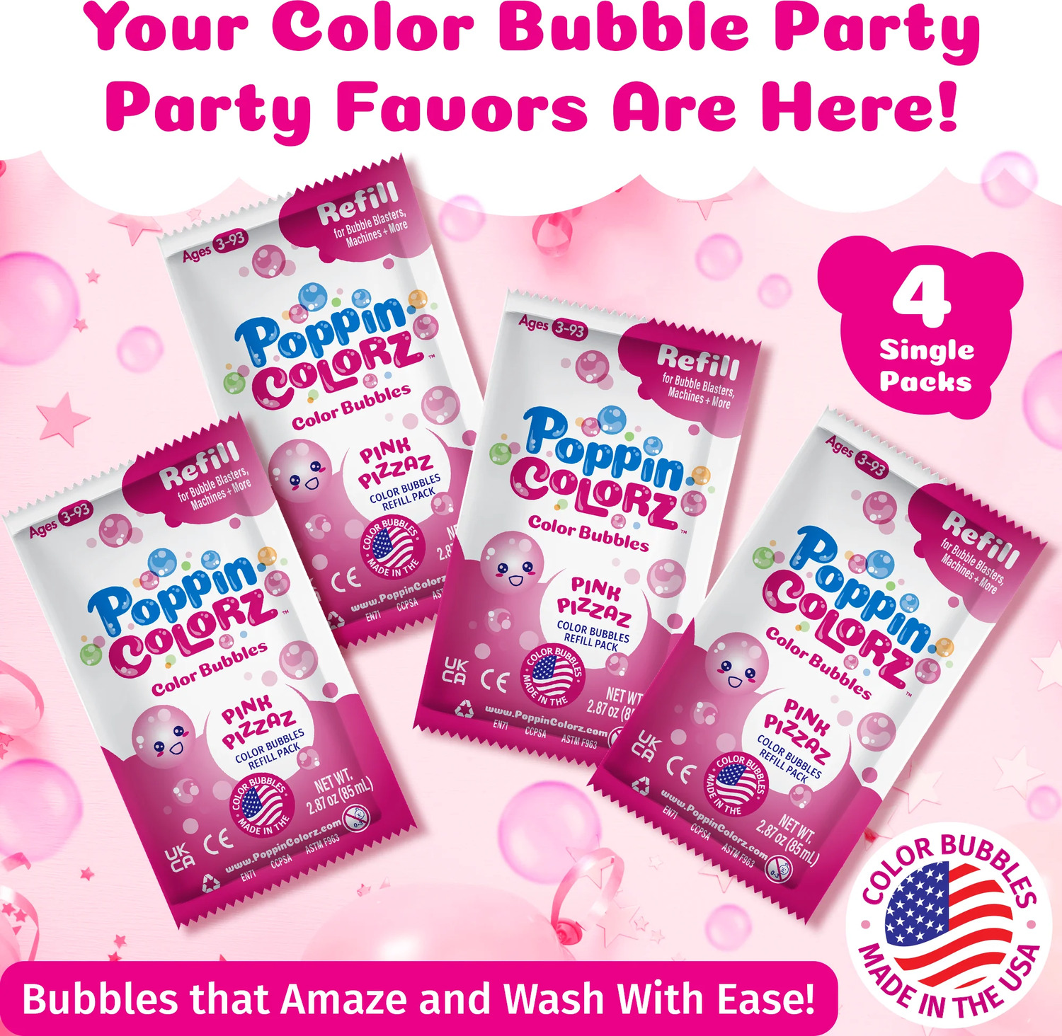 PoppinColorz Pink Pizzaz Color Bubbles - 4-Pack Refills