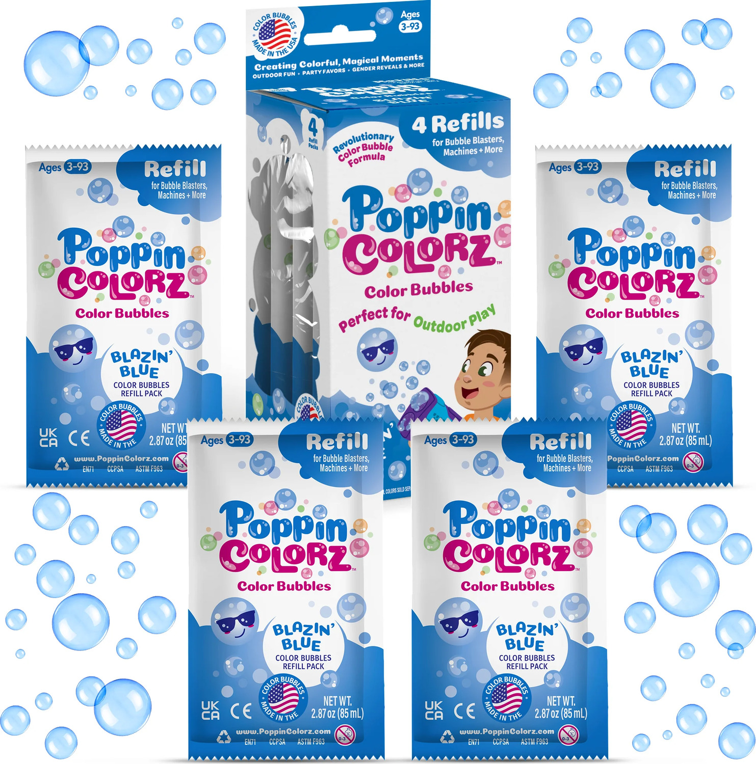 PoppinColorz Blazin' Blue Color Bubbles - 4-Pack Refills