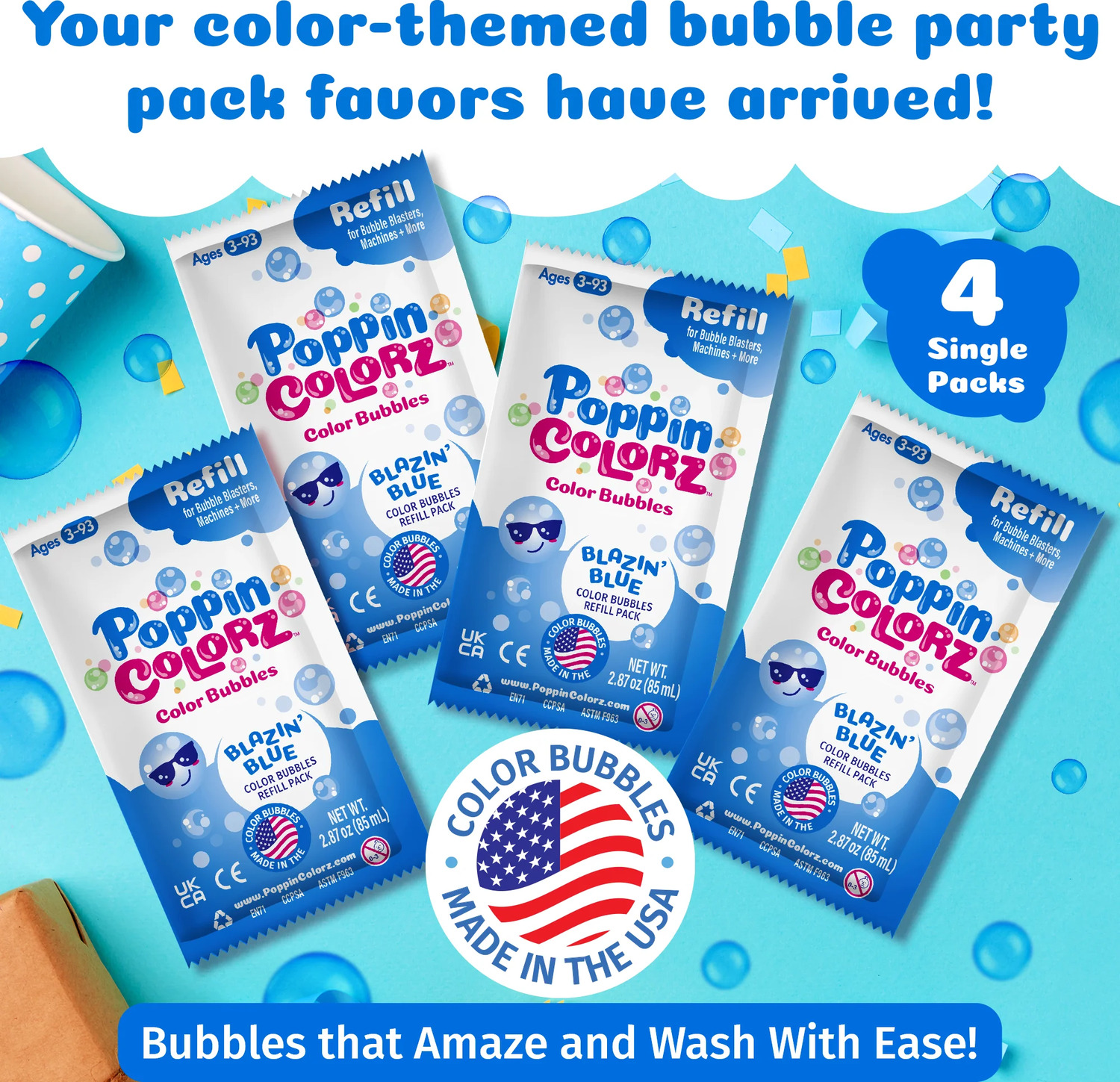 PoppinColorz Blazin' Blue Color Bubbles - 4-Pack Refills