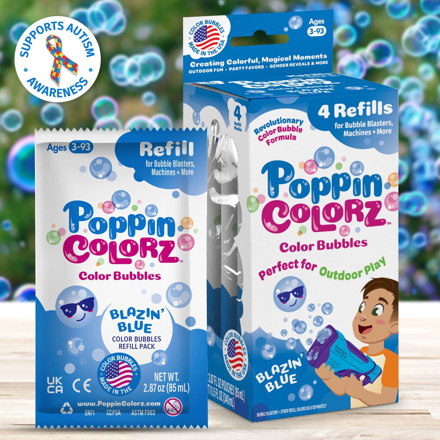 PoppinColorz Blazin' Blue Color Bubbles - 4-Pack Refills