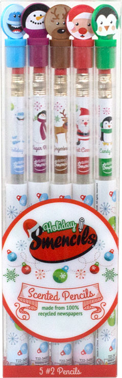 Holiday Smencils 5-Pack, Stocking Stuffers - Scentco Inc - Blue Turtle Toys