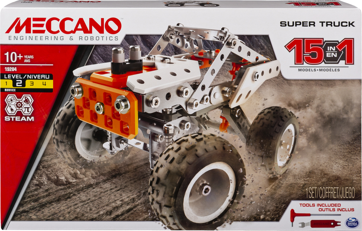 Meccano, 15-in-1 Super Truck, S.T.E.A.M. Building Kit, for Ages 10 and Up