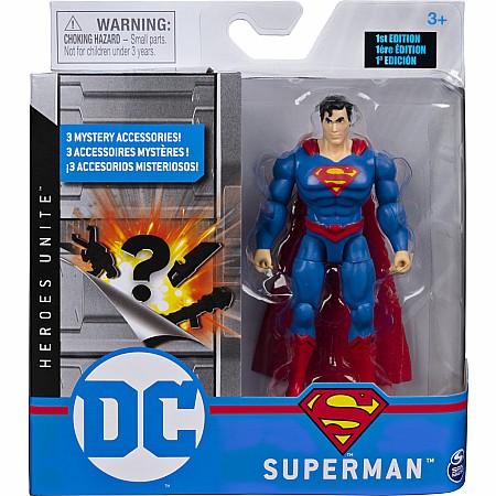DC Comics, 4-Inch SUPERMAN Action Figure with 3 Mystery Accessories, Adventure 1