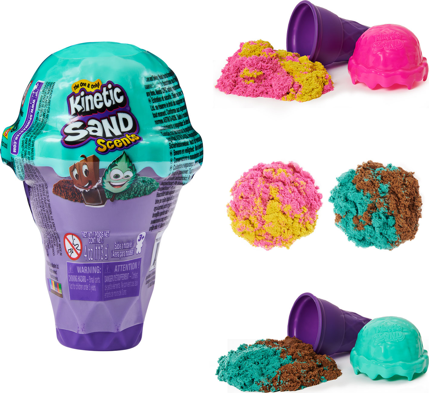 Kinetic Sand Scents, 4oz Ice Cream Cone Container with 2 Colors of