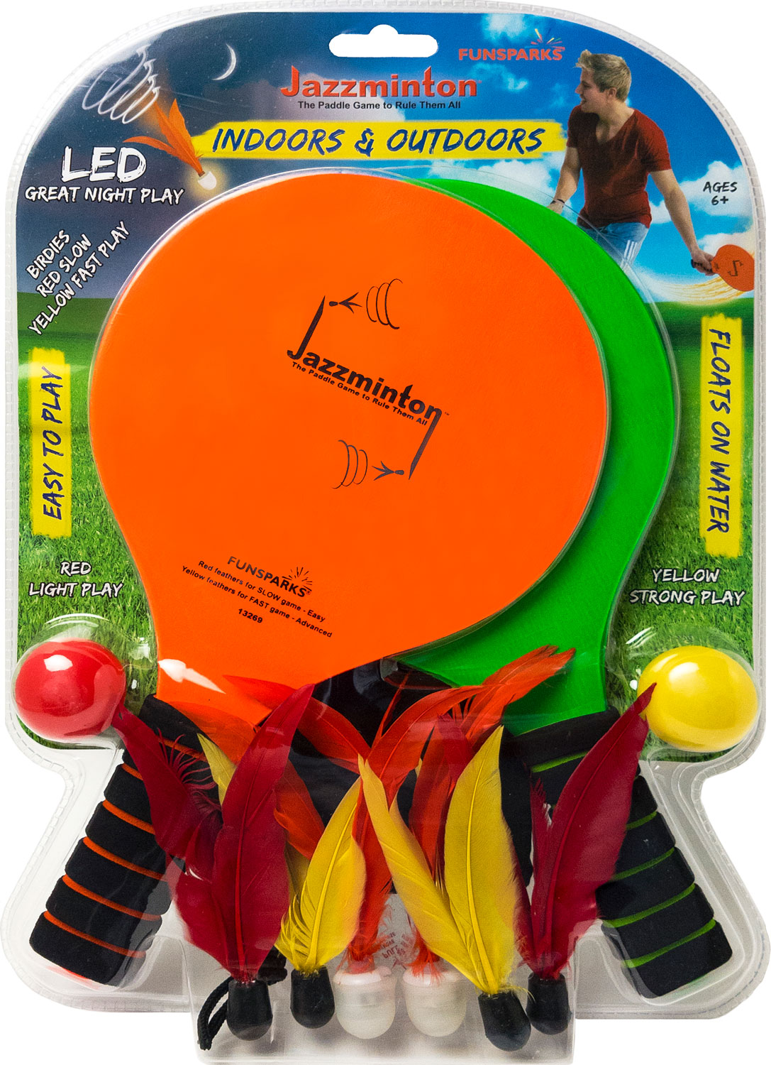 Jazzminton Deluxe LED 3 in 1 Paddle Ball Game Indoor Outdoor Kids Teens Adults for sale online