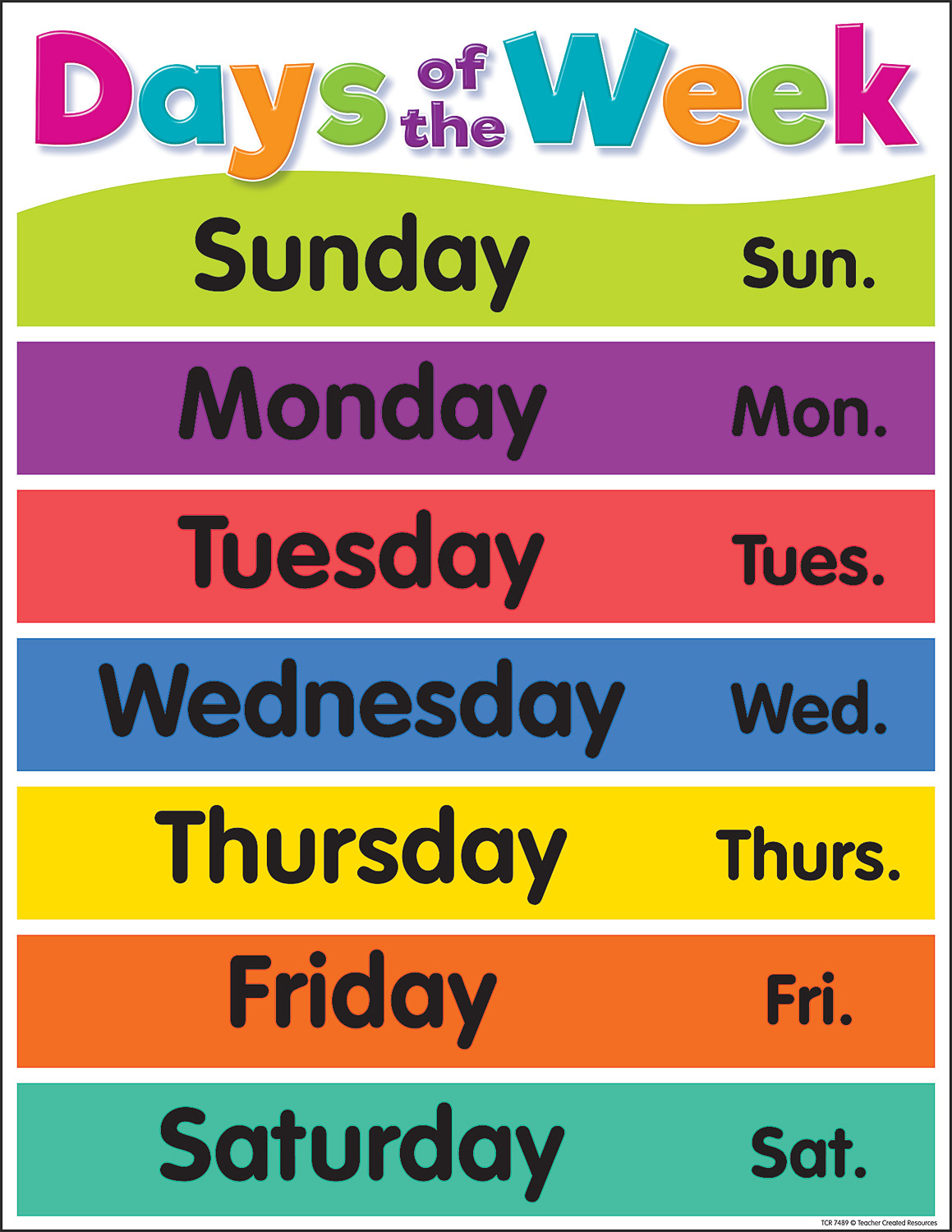 Colorful Days Of The Week Chart The Learning Post Toys