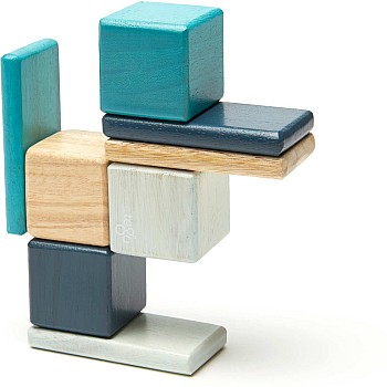 Original Tegu Pocket Pouch Magnetic Wooden Blocks - BLUES (8 pcs)