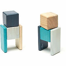 Original Tegu Pocket Pouch Magnetic Wooden Blocks - BLUES (8 pcs)