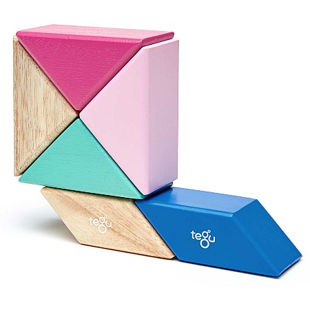 Tegu Pocket Pouch Prism Magnetic Wooden Block Set, BLOSSOM - 6 Piece