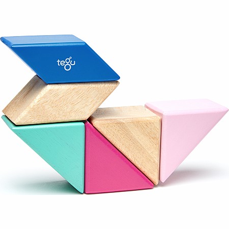 Tegu Pocket Pouch Prism Magnetic Wooden Block Set, BLOSSOM - 6 Piece