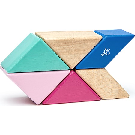 Tegu Pocket Pouch Prism Magnetic Wooden Block Set, BLOSSOM - 6 Piece