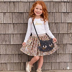 Cat's Meow Black Chunky Glitter Kitty Purse