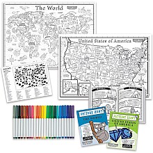 Color and Find Map Posters: USA and World