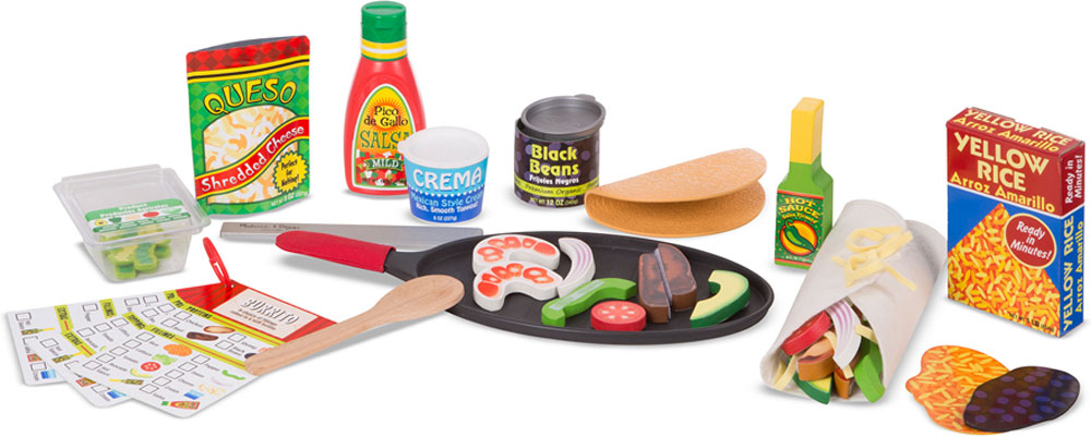 Melissa & Doug Fill & Fold Taco Tortilla - Set 43 Pezzi Gioco Cibo Con Padella, Ingredienti In Legno E Feltro, E Mini-Pad Omaggio