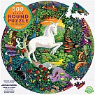 500 Piece Round Puzzle, Unicorn Garden