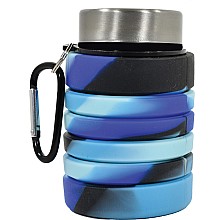 Blue and Black Tie Dye Silicone Collapsible Water Bottle
