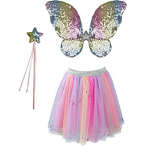 Rainbow Sequins Skirt, Wings and Wand Dress Up Set
