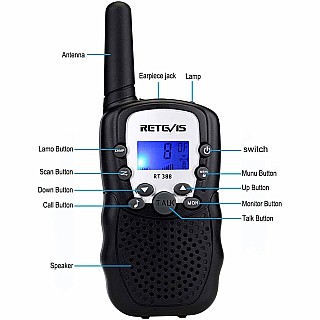 Retevis RT388 2 pcs Kids Walkie Talkies with Flashlight - Black