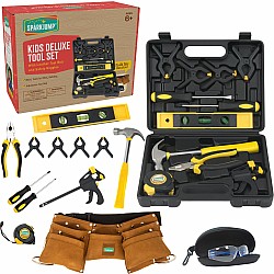 Kids Deluxe Tool Set with Leather Tool Belt & Safety Goggles