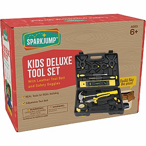 Kids Deluxe Tool Set with Leather Tool Belt & Safety Goggles