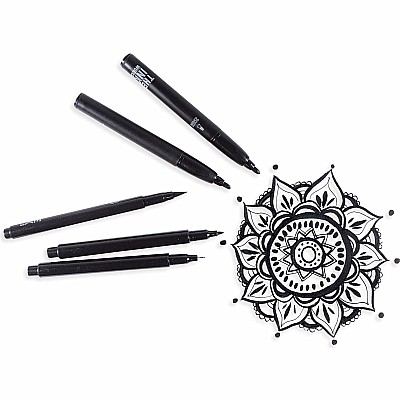 The Ink Works 5 Black Markers Assorted Sizes