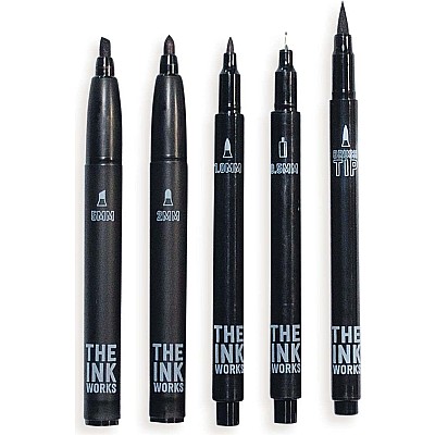 The Ink Works 5 Black Markers Assorted Sizes