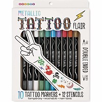 Metallic Tattoo Flair 10 Tattoo Markers + 12 Stencils
