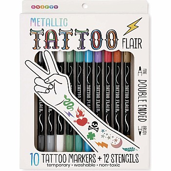 Metallic Tattoo Flair 10 Tattoo Markers + 12 Stencils