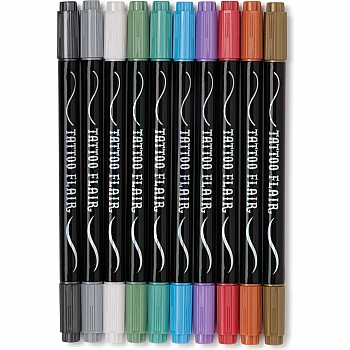 Metallic Tattoo Flair 10 Tattoo Markers + 12 Stencils