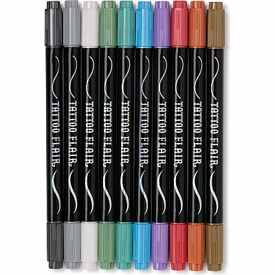 Metallic Tattoo Flair 10 Tattoo Markers + 12 Stencils