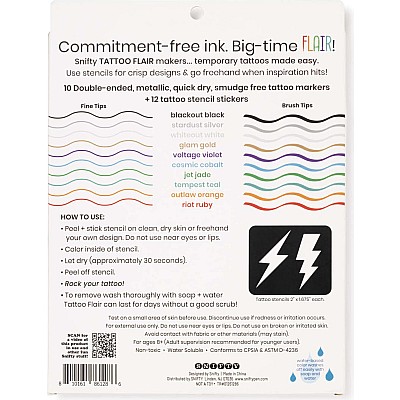 Metallic Tattoo Flair 10 Tattoo Markers + 12 Stencils
