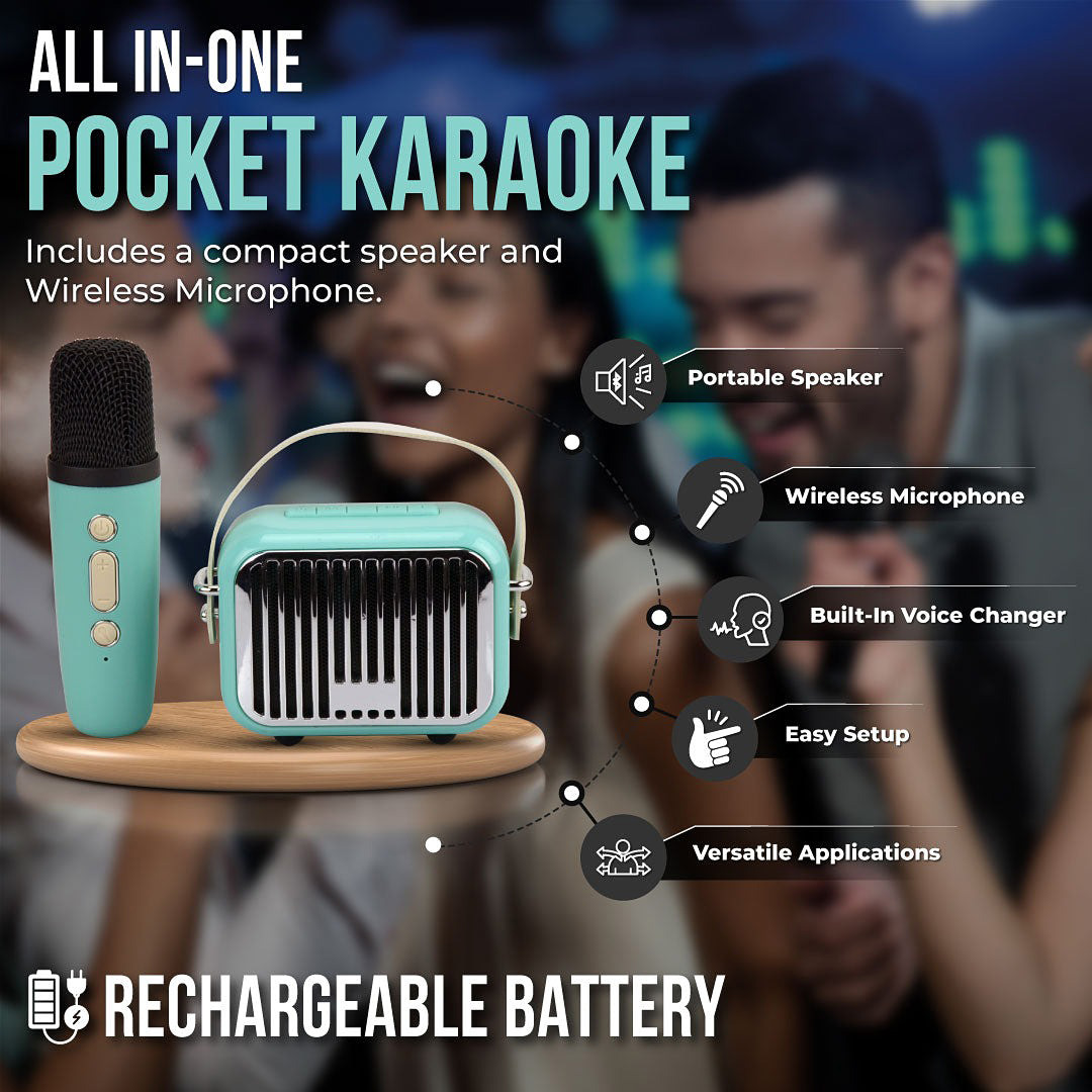 Pocket Karaoke Speaker and Microphone Combo - Teal Edition