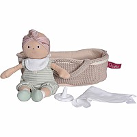 Knitted Carry Cot with Baby Remi Light Skin, Soother & Blanket