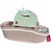 Knitted Carry Cot with Baby Remi Light Skin, Soother & Blanket