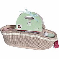 Knitted Carry Cot with Baby Remi Light Skin, Soother & Blanket