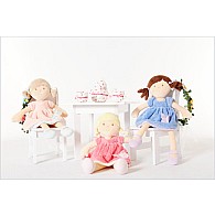 Pia Light Brown Hair in Peach & Blue Dress