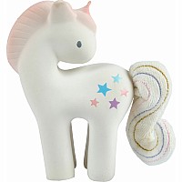 Cotton Candy Unicorn - Natural Organic Rubber Rattle With Crinkle Tail